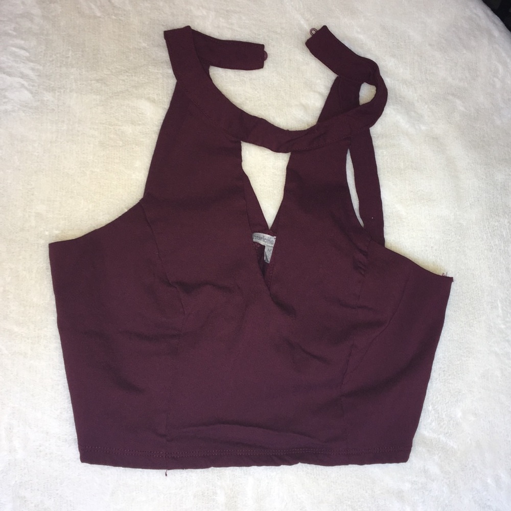 Maroon halter top.